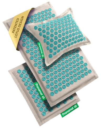 Pranamat Acupressure Large & Small Mat with Pillow Set, Premium Acupressure Therapy for Pain Relief and Relaxation, Handcrafted in Europe with Sustainable and Natural Materials (Lagoon)