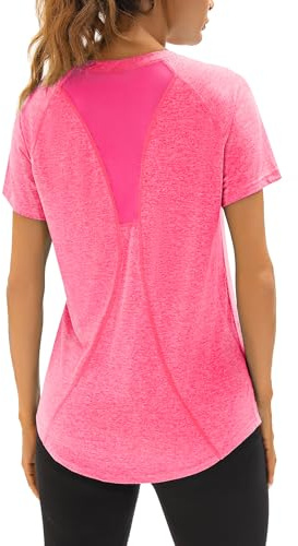 Wayleb T-Shirt Sportiva da Donna Scollo a V Maglietta Sportiva Manica Corta Corsa Asciugatura Rapida Maglia Sport Top Fitness Palestra Yoga Magliette S-XXL