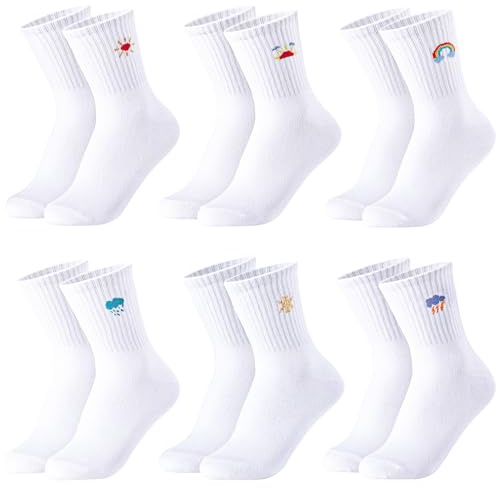 Utensilsto Chaussettes de sport pour garçon et fille, Blanc - Motif météo amusant, 31-34 | Coton peigné, structure nervurée pour un maintien sûr sans glisser, motif amusant, pour l'école, le sport et les loisirs