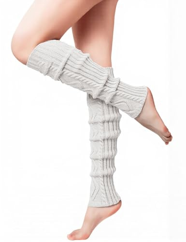 Becotal Longues Guêtres pour Femmes et Filles, Jambières en Acrylique Tricotées Guêtres Molletières Jambières Bas Chaussettes Legwarmers Bas Overknees, beige, taille unique