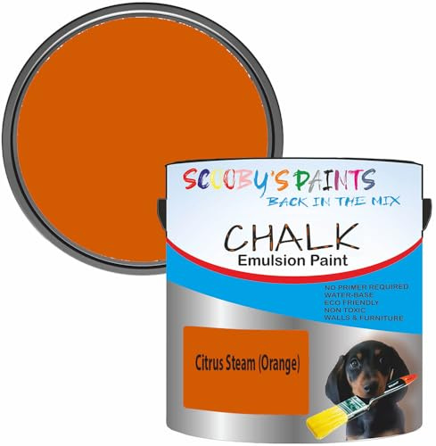 Scooby's Paints Chalk Emulsion Paint, Water-Based, No Primer Required, 250ml, For Walls and Furniture (Citrus Steam (Orange))