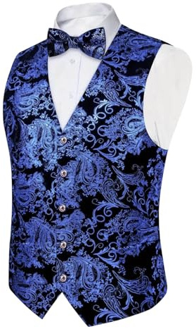 Generisch Chaleco de traje para hombre con pajarita con estampado de cachemira, conjunto festivo de chaleco jacquard y lazo, elegante chaleco para bodas, bailes y ocasiones especiales