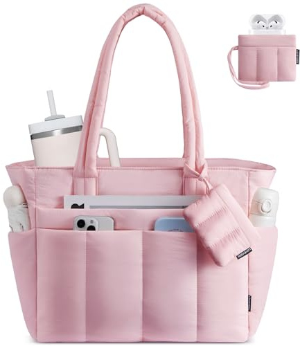 LOVEVOOK Handväska för kvinnor, shoppingväska, puffy tote bag med dragkedja, lätt arbetsväska, skolväska, lärarväska med laptopfack, handväskor, kvinnor för arbete, kontor, universitet, resa, shopping