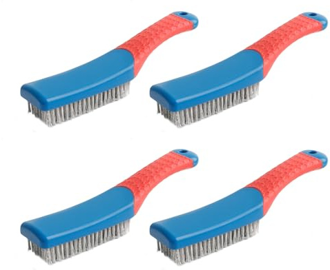 Luckwaii Stainless Steel Wire Brushes 4 Pcs Metal Brush 8-Row Heavy Duty Reinforced Hard Bristle Cleaning Wire Scratch Scrubbing Brush with Handle for BBQ Grill Kitchen Industrial Rust Paint Removal