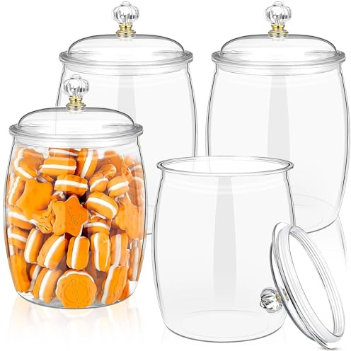 Candy Jars with Lids, 4 Pack 64 Oz Plastic Apothecary Jars, Candy Buffet Containers Set, Unbreakable Airtight Food Storage Canister, Shatterproof Bottle for Cookie, Pet Food, Home Decor, Organization