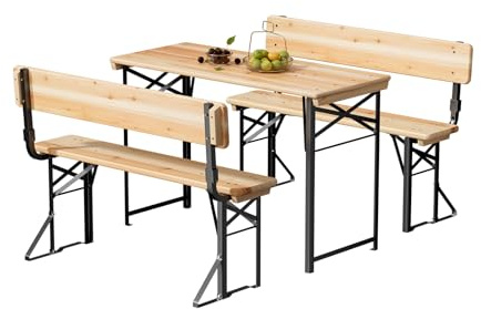 Bonnlo 4FT 3 Piece Folding Picnic Table Set with Foldable Backrest Benches
