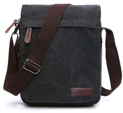 LOSMILE Bolsos bandolera de Hombres, Bolso de Hombro la Lona, Bolsas mensajero para tablet, Trabajo y escuela.(M-Negro)