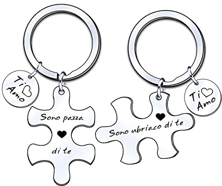 LUODAN 1 Pair Regalo San Valentino,Portachiavi per Coppia,Ciondolo Con IncisioneSono pazza di te/Sono ubriaco di te Coppia Regalo per Marito/Moglie/Fidanzato/Fidanzata/Amante Romantico Portachiavi