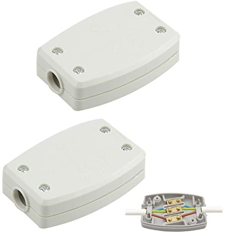 2 PCS 3-Terminal Electrical Junction Box Flex Connector 13A 250V Cable Joiner Box 3 Core Cable Joiner White Cable Connectors Electric Connectors for Outdoor Lighting, Power and Automotive Wiring