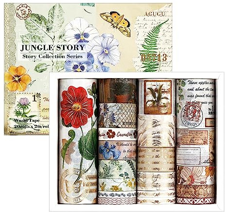 Lychii 20 rullar Washi Tape Set, vintage bred dekorativ tejp, kollektion för hobbyutövare, utsmyckade journals, planerare, kort och scrapbooking
