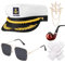 Xinstroe 5 Stück Yacht Kapitän Hut Kapitänsmütze Kostüm Set,Verstellbare Yacht Schiff Boot Marine Mütze Mit Sonnenbrille,Kapitän Prop,Handschuhe,Abzeichen für Partys Cosplay