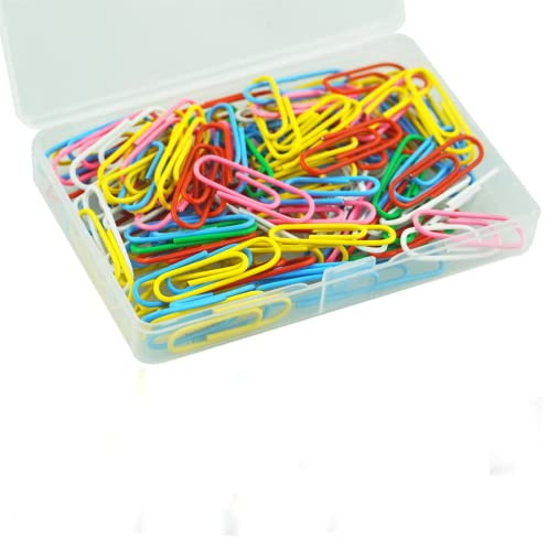 110 Pcs Coloured Paper Clips, Plastic-Coated Metal Paperclips Paper Clips Clamps with Box for Office School Stationery Document, Small Paper Clips(28mm, Assorted Color)