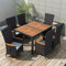 Gecheer 7-TLG. Garten Essgruppe, Terrassenmöbel Set 6 Personen, Sitzgruppe Esstisch mit Akazienholz-Tischplatte & 6 Hochlehner Stühle mit Sitzkissen, Gartenmöbel Set Poly Rattan Schwarz