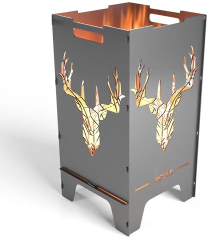 MOCAVI Feuertonne Deer 73 cm | 3 mm Stahl Feuerschale Feuerkorb massiv robust sicher Design-Brenntonne für Garten und Terrasse groß eckig hohe Feuerstelle Outdoor hitzefest Feuersäule Feuerfass