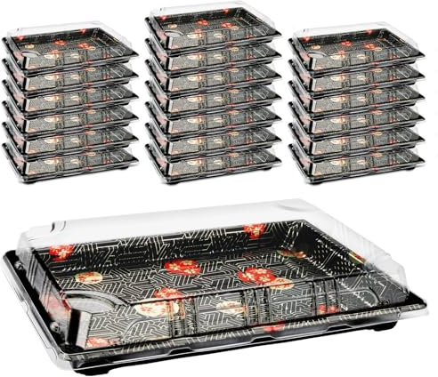 Mbsomnus 20 Stück Meal Prep Boxen Kunststoff Servierplatte mit Deckel Wiederverwendbare Meal Prep Essensbox Mealprepboxen Food Container für Partyessen Buffets Sushi (26x19x5cm)