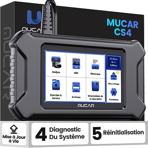MUCAR CS4 OBDII Valise Diagnostic Auto, Outil de Balayage for ABS/SRS/Transmission/Moteur Diagnostic avec Oil/TPMS/EPB/SAS/ETS Services de réinitialisation, Mise à Jour Gratuite à Vie