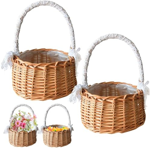 Dtoterul Panier avec Anse 2 Pièces Petit Panier Osier Panier de Fleurs Tissé en Osier Panier à Fleurs Panier Rangement Panier De Rangement Corbeille Fruit pour Mariage, Décoration de Table
