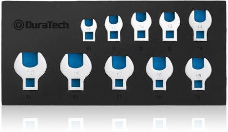 DURATECH Juego de Llaves de Boca 3/8 Llaves Crowfoot, 10 unidades Juego de llaves de pata de gallo, 10-19 mm, Acero Cr-V, con organizador de herramientas de espuma EVA