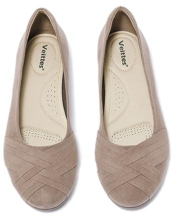 Veittes Women's Wide Width Flats Shoes - Classic Round Toe Slip-on Fashionable Ballet Shoes.(2109002-2310,TA/MF,UK9 Wide)