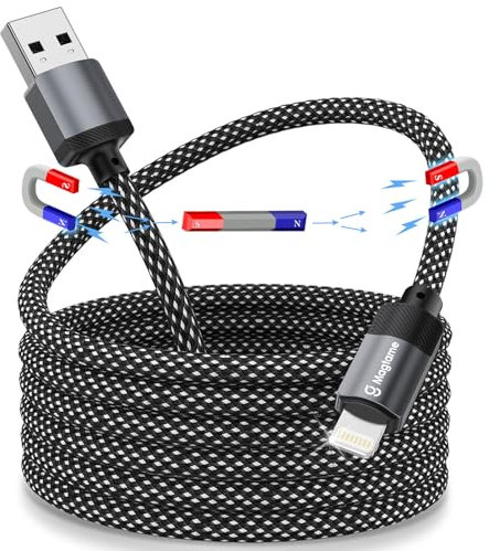 Magtame Coiled Magnetic iPhone Charger 1M, iPhone Lightning Cable for CarPlay, Braided USB A to Lightning Cord Self Winding - MFi Certified, iPhone 14/13/12/11 Pro Original Design Patent Product
