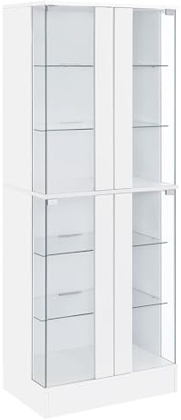 Coaster Home Furnishings - Cabra - 4-Door LED Curio Cabinet with Engineered Wood and Tempered Glass Shelves - Living Room - White High Gloss - 950397