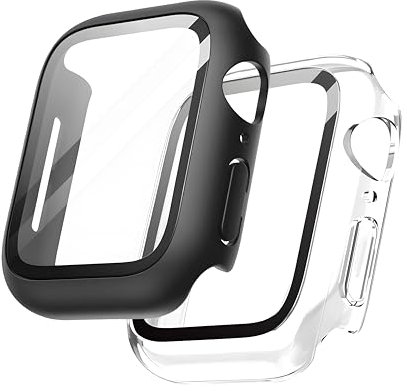 yunus aras 2-Pack Apple Watch Screen Protector, apple watch case, apple watch cover, 44 mm for apple watch 6/5/4/SE series, Shockproof Protective Cover for iWatch (black+transparent)