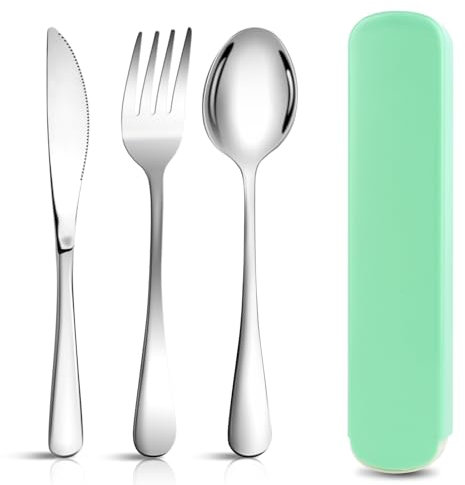 NVIYAM Camping Besteck Set,3 Stück Wiederverwendbare Edelstahl Sporks,Besteck zum Mitnehmen,Outdoor Besteck Camping Reisebesteck Set-Grün