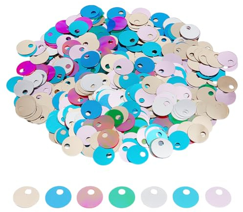 OLYCRAFT 2100 paillettes con foro grande, 19 mm, 7 colori, rotonde, piatte, sciolte, rotonde, paillettes, lustrini glitterati, lustrini iridescenti, per fai da te, cucito, ricamo, foro da 5 mm