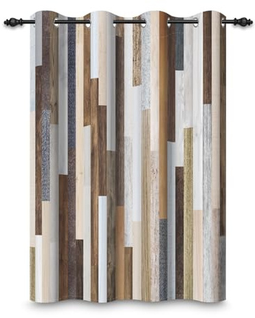 ggaimwf 107x215cm Cortina Opaca con Tablero de Madera Vintage Marrón Rayas Verticales Rústico Cortinas con Ojales y Aislamiento térmico para Sala de Estar Dormitorio Comedor,1 Panel Individual