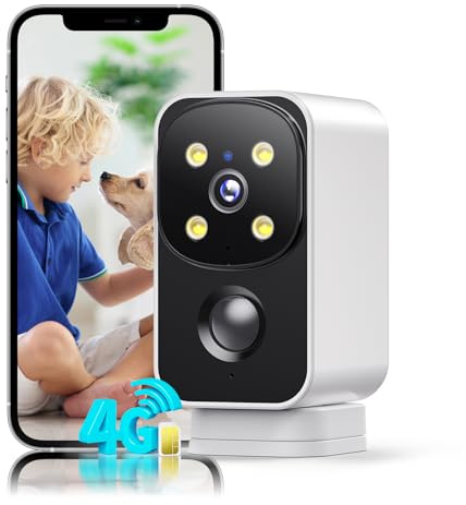 PESAIR 4G LTE Telecamera con SIM Interno/Esterno, 2K Videocamera Senza Fili, Rotazione 180°Telecamera Senza Wi-Fi con Visione Notturna a Colori, Batteria 9000mAh,PIR Rilevamento, Audio 2 Vie, IP65