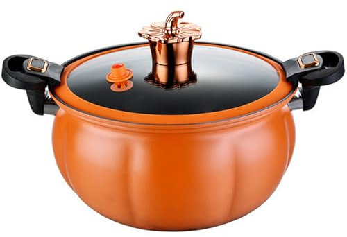 Mikro-Schnellkochtopf, 11 Zoll 8L Mini-Kürbisdrucktopf mit Schlossgriffen, Nicht-Schicht-Beschichtungsbestand für Gas, Induktion, Elektroherd