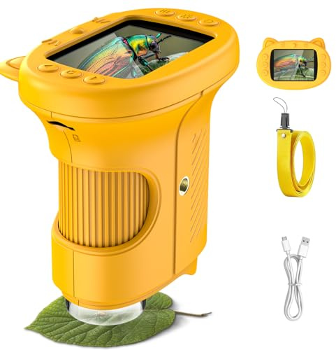 OAEBLLE Microscopio para Niños, Microscopio Portátil Digital 1000X con Pantalla IPS 2,4, 8 LED, USB Recargable, Juguete Exploración Casa y Exterior, Niños 3-12 años