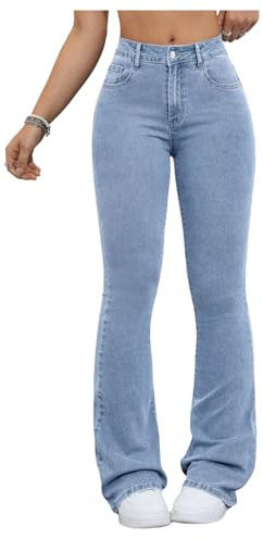 GORGLITTER Flared Jeans for Women UK High Waisted Stretchy Bootcut Skinny Casual Denim Trousers Light Wash X-Small