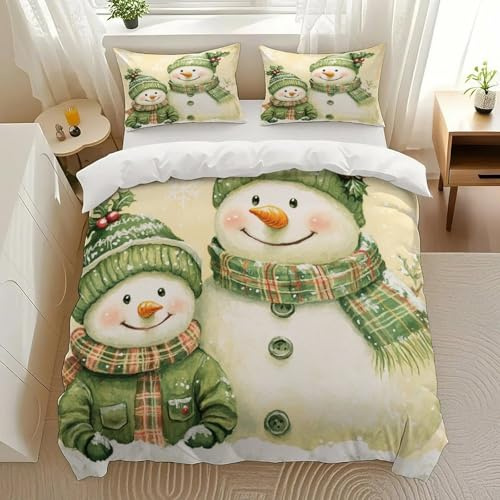Cisdanoty Snowman Duo Bedding Comforter Sets Bedding Set 3 Pieces (1 Duvet Cover 2 Pillowcases) with Zipper Closure Lightweight