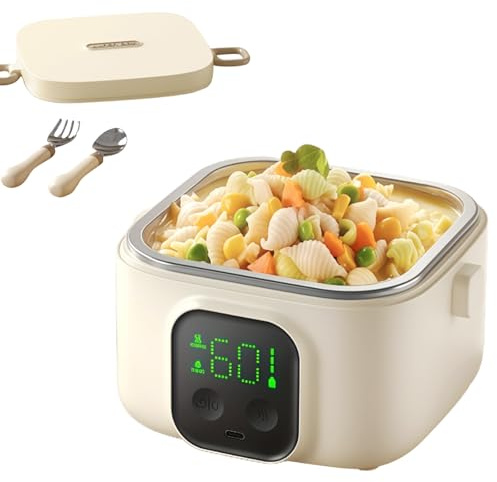 CYTBEK Lunch Box Elettrico Senza Fili da 14000 mAh - Scaldavivande Autoriscaldante da 800 ml con Timer Intelligente, Ricarica Type-C per Ufficio, Scuola e Viaggi 500ml