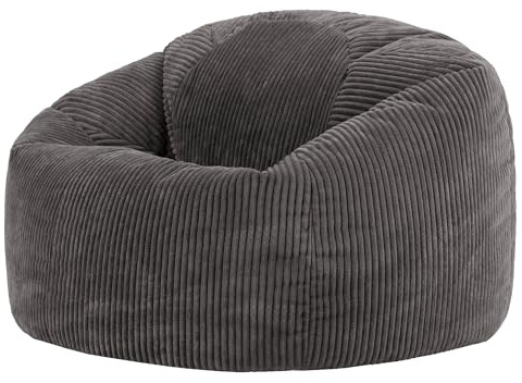 Icon Kingston XXL Sitzsack Cord, Dunkelgrau, Sitzsack Erwachsene mit Füllung, Bean Bag, Cord Sessel, Lounge Sessel, Lounge Stuhl, Schlafzimmer, Wohnzimmer, Wohnzimmer Möbel