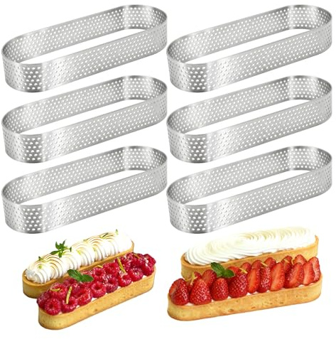 Aihoom 6pcs Molde de Tartaletas Ovalado de Acero Inoxidable, Moldes para Tartas de Postre, Mousse de Frutas y Quiche, Anillos para Tartas Francesas, Ideal para Hornear en Casa