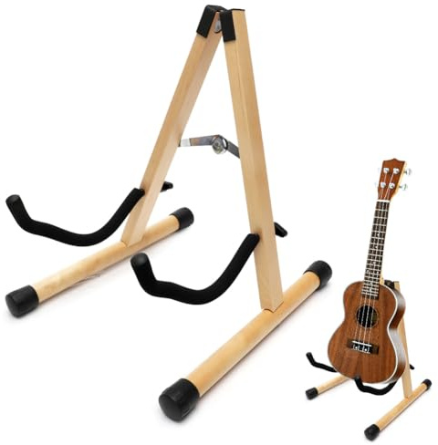 MIUUIPI Gitarrstativ, gitarrstativ trä, vikbart A-ram gitarrstativ med vadderat skum, gitarrstativ för akustisk gitarr, banjo, elgitarr och bas (ljus trä)