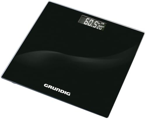 Grundig Digital våg - Personvåg upp till 180 kg - vågar med LCD-skärm och temperaturvisning - med kg- och Lb-funktion - Svart