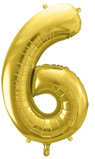 Ballon Chiffre 6 en Aluminium Mylar 60 cm Or – Ballon Métallisé Réutilisable à Gonfler à l’Air ou à l’Hélium – Décoration pour Anniversaire Fête & Événement