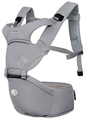 SONARIN Porte bébé Ergonomique avec Siège à Hanche,boucle rotative à papillon,Pur Coton Léger et Respirant/Multiposition:Ventral,Dorsaux,Pour Bebe et Enfant de 3 à 36 Mois(Gris)
