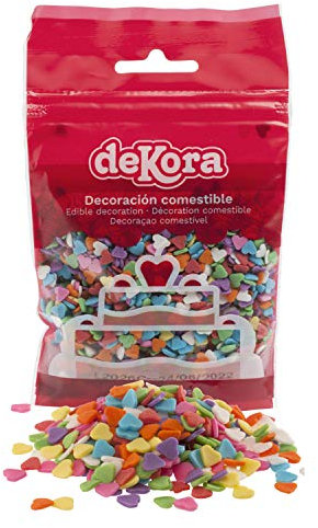 dekora - Confetti di Zucchero Multicolore a Forma di Cuore Senza, Glutine Senza Lattosio, 100g