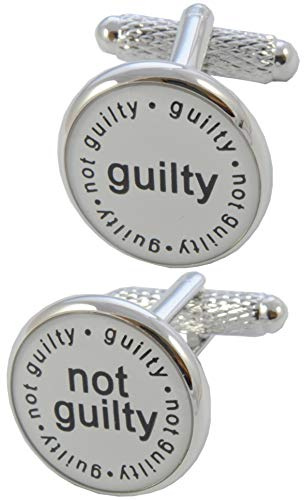 Gemelli Camicia Uomo Avvocato - Con Scatola - Ottone - Guilty e Not Guilty - Giudice Colpevole - Colori Bianco Nero e Argento - Un Paio