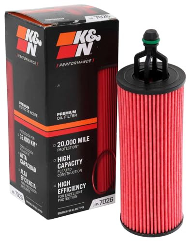 K&N Oil filter - High Performance-Series compatible with Chrysler, Dodge, Jeep, VW (HP-7026), Red