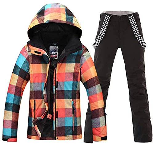 Skijacke, Snowboardjacke für Damen, hohe Winddichte, bunte Schneejacke, Hosenset, Style-10, Medium