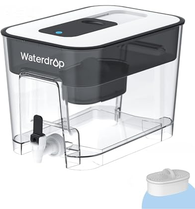 Waterdrop WFD-22L Large Water Filter Dispenser, 40-Cup Water Filter Pitcher, 200-Gallon Long-Life, Reduces Chlorine, PFOA/PFOS and More, BPA Free, Black