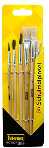 Idena 60104 - Schulpinsel, in 6 Größen, 3 Rundpinsel & 3 Borstenpinsel, unlackiert