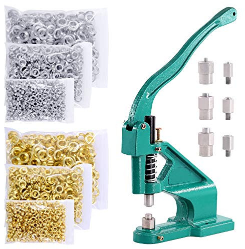 Swpeet 3004-teiliges robustes Handpress-Ösenwerkzeug-Set, inklusive 3 Stanzformen (#0#2#4) und 3000 Stück, 3 Größen, silberfarben/goldfarbene Ösen und Rollsockel-Werkzeug-Set für Ösenloch-Werkzeug