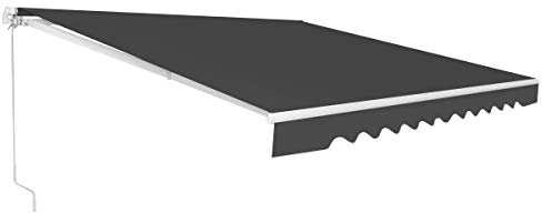 GOPLUS Ledarmmarkis, solskydd markis, balkongmarkis, infällbar med handvev, solskydd, UV-skydd och vattentät, av metall och polyester, med justerbar vinkel (3 x 2,5 m, grå)