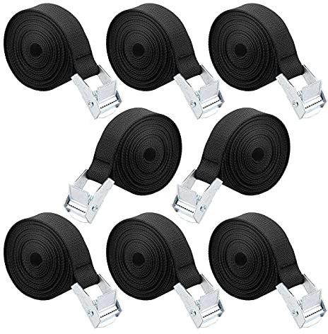Lostwry 8pcs Correa de Amarre, Cinturón de Amarre con Hebilla Cinturón Tensor de Carraca Cinchas de Sujeción para Coche Portabicicletas Surf Bici Kayak Moto 2,5cm x 1m